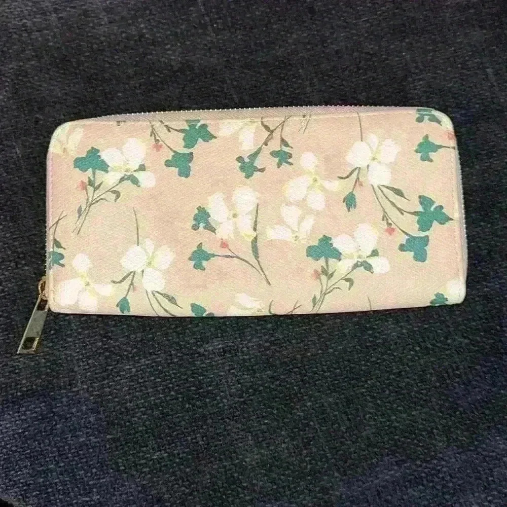 a new day. Gold Zip-around Wallet Floral,  zipper Coin, 8 Card & 2 Bill slots